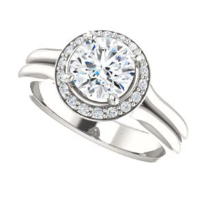 Cubic Zirconia Engagement Ring- The Bebi (Customizable Cathedral-Halo Round Cut Design with Wide Split Band) - Image 6