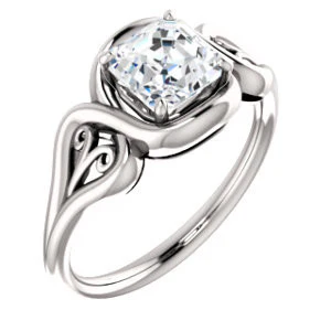 Cubic Zirconia Engagement Ring- The Bentley (Customizable Asscher Cut Solitaire with Wide Tapered Band and Side Engraving Motif) - Image 2