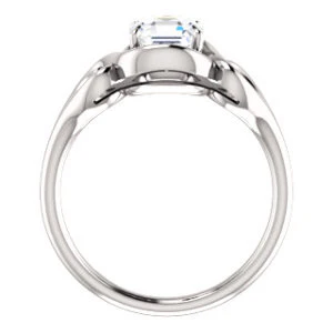 Cubic Zirconia Engagement Ring- The Bentley (Customizable Asscher Cut Solitaire with Wide Tapered Band and Side Engraving Motif) - Image 3
