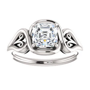 Cubic Zirconia Engagement Ring- The Bentley (Customizable Asscher Cut Solitaire with Wide Tapered Band and Side Engraving Motif) - Image 4