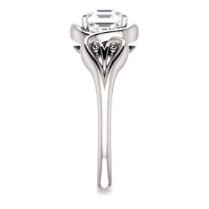 Cubic Zirconia Engagement Ring- The Bentley (Customizable Asscher Cut Solitaire with Wide Tapered Band and Side Engraving Motif) - Image 5