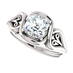 Cubic Zirconia Engagement Ring- The Bentley (Customizable Asscher Cut Solitaire with Wide Tapered Band and Side Engraving Motif) - Image 6