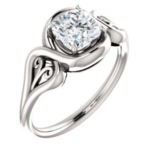 Cubic Zirconia Engagement Ring- The Bentley (Customizable Cushion Cut Solitaire with Wide Tapered Band and Side Engraving Motif) - Image 2
