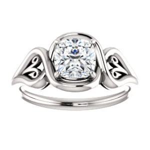 Cubic Zirconia Engagement Ring- The Bentley (Customizable Cushion Cut Solitaire with Wide Tapered Band and Side Engraving Motif) - Image 4