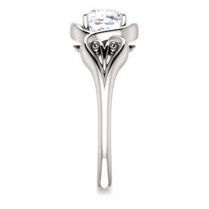 Cubic Zirconia Engagement Ring- The Bentley (Customizable Cushion Cut Solitaire with Wide Tapered Band and Side Engraving Motif) - Image 5