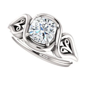 Cubic Zirconia Engagement Ring- The Bentley (Customizable Cushion Cut Solitaire with Wide Tapered Band and Side Engraving Motif) - Image 6