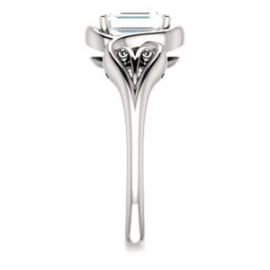 Cubic Zirconia Engagement Ring- The Bentley (Customizable Emerald Cut Solitaire with Wide Tapered Band and Side Engraving Motif) - Image 5