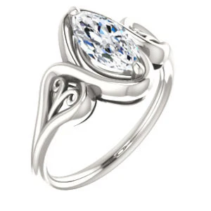 Cubic Zirconia Engagement Ring- The Bentley (Customizable Marquise Cut Solitaire with Wide Tapered Band and Side Engraving Motif) - Image 2