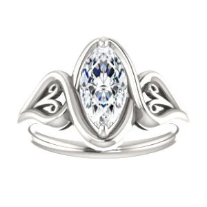 Cubic Zirconia Engagement Ring- The Bentley (Customizable Marquise Cut Solitaire with Wide Tapered Band and Side Engraving Motif) - Image 4