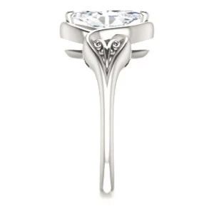 Cubic Zirconia Engagement Ring- The Bentley (Customizable Marquise Cut Solitaire with Wide Tapered Band and Side Engraving Motif) - Image 5