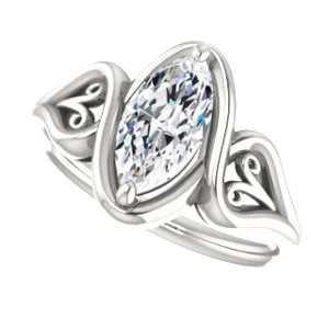 Cubic Zirconia Engagement Ring- The Bentley (Customizable Marquise Cut Solitaire with Wide Tapered Band and Side Engraving Motif) - Image 6