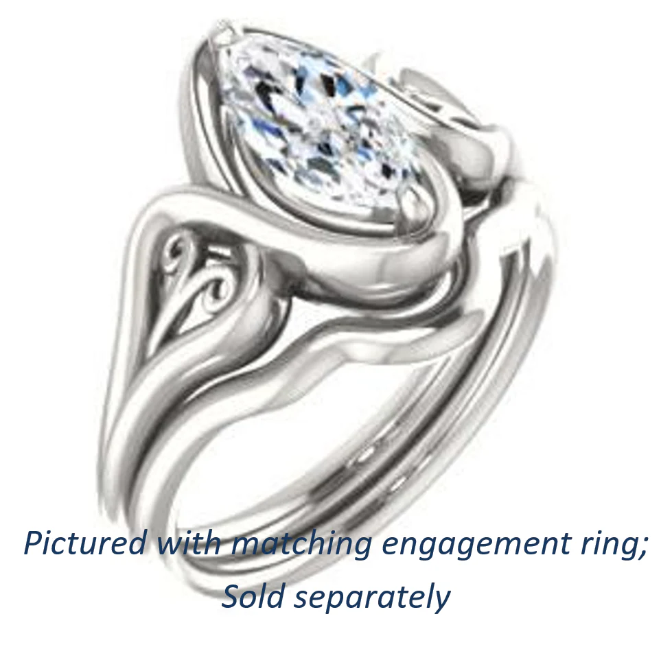 Cubic Zirconia Engagement Ring- The Bentley (Customizable Marquise Cut Solitaire with Wide Tapered Band and Side Engraving Motif) - Image 7
