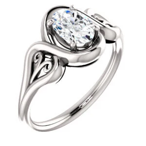 Cubic Zirconia Engagement Ring- The Bentley (Customizable Oval Cut Solitaire with Wide Tapered Band and Side Engraving Motif) - Image 2