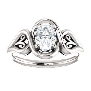 Cubic Zirconia Engagement Ring- The Bentley (Customizable Oval Cut Solitaire with Wide Tapered Band and Side Engraving Motif) - Image 4