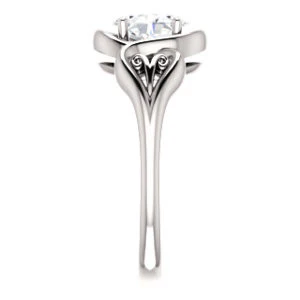 Cubic Zirconia Engagement Ring- The Bentley (Customizable Oval Cut Solitaire with Wide Tapered Band and Side Engraving Motif) - Image 5