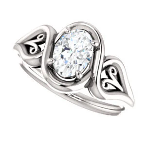Cubic Zirconia Engagement Ring- The Bentley (Customizable Oval Cut Solitaire with Wide Tapered Band and Side Engraving Motif) - Image 6