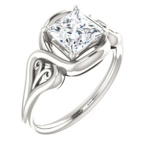 Cubic Zirconia Engagement Ring- The Bentley (Customizable Princess Cut Solitaire with Wide Tapered Band and Side Engraving Motif) - Image 2