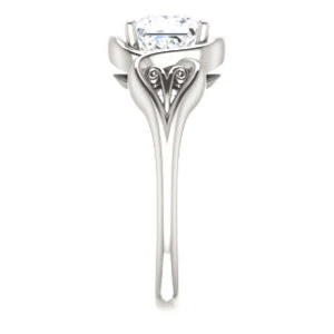 Cubic Zirconia Engagement Ring- The Bentley (Customizable Princess Cut Solitaire with Wide Tapered Band and Side Engraving Motif) - Image 5