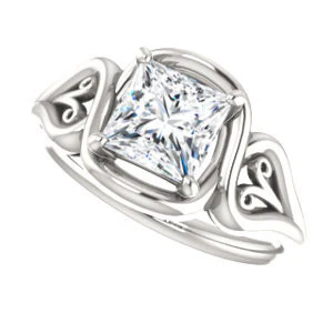 Cubic Zirconia Engagement Ring- The Bentley (Customizable Princess Cut Solitaire with Wide Tapered Band and Side Engraving Motif) - Image 6