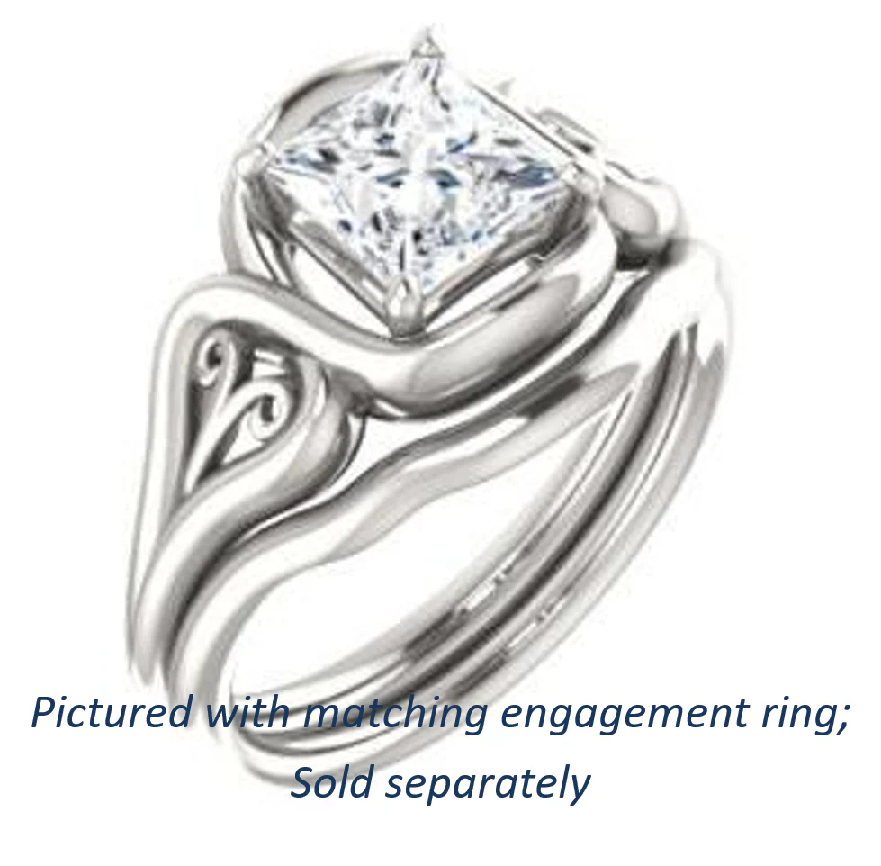 Cubic Zirconia Engagement Ring- The Bentley (Customizable Princess Cut Solitaire with Wide Tapered Band and Side Engraving Motif) - Image 7
