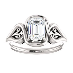 Cubic Zirconia Engagement Ring- The Bentley (Customizable Radiant Cut Solitaire with Wide Tapered Band and Side Engraving Motif) - Image 4