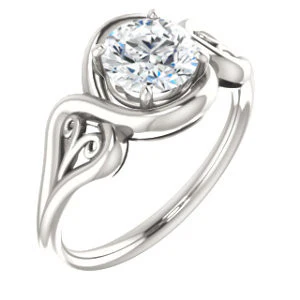 Cubic Zirconia Engagement Ring- The Bentley (Customizable Round Cut Solitaire with Wide Tapered Band and Side Engraving Motif) - Image 2