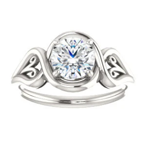 Cubic Zirconia Engagement Ring- The Bentley (Customizable Round Cut Solitaire with Wide Tapered Band and Side Engraving Motif) - Image 4