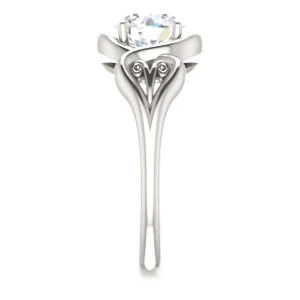 Cubic Zirconia Engagement Ring- The Bentley (Customizable Round Cut Solitaire with Wide Tapered Band and Side Engraving Motif) - Image 5