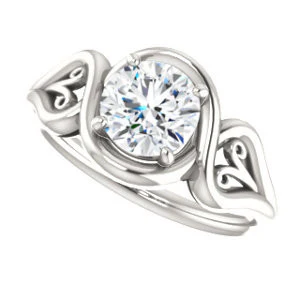 Cubic Zirconia Engagement Ring- The Bentley (Customizable Round Cut Solitaire with Wide Tapered Band and Side Engraving Motif) - Image 6