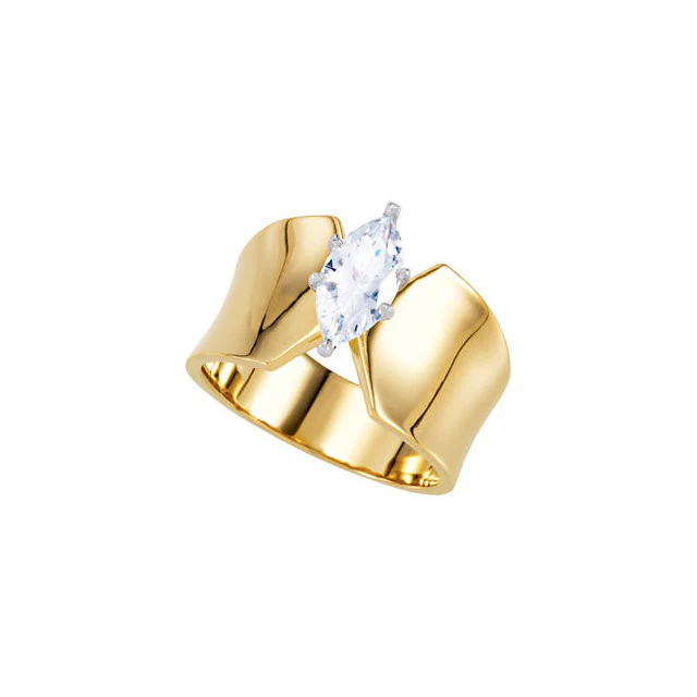 Cubic Zirconia Engagement Ring- The Brandy (Ultra-Wide Band Marquise Solitaire) - Image 3
