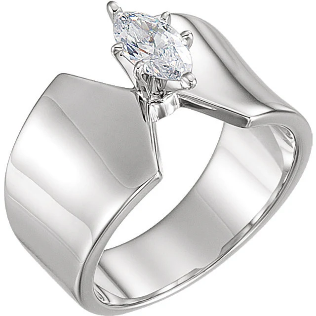 Cubic Zirconia Engagement Ring- The Brandy (Ultra-Wide Band Marquise Solitaire) - Image 5