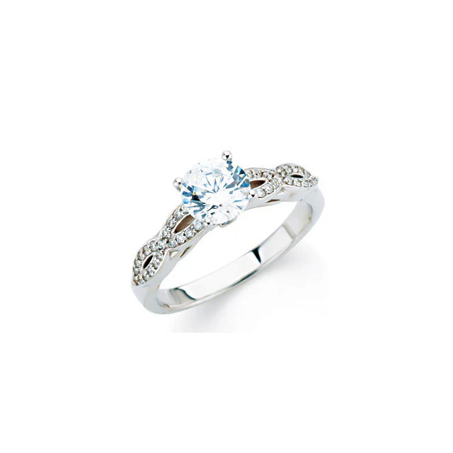 Cubic Zirconia Engagement Ring- The Brenda (0.5-1.5 Carat Round-Cut with Infinity-Inspired Pave Band) - Image 5