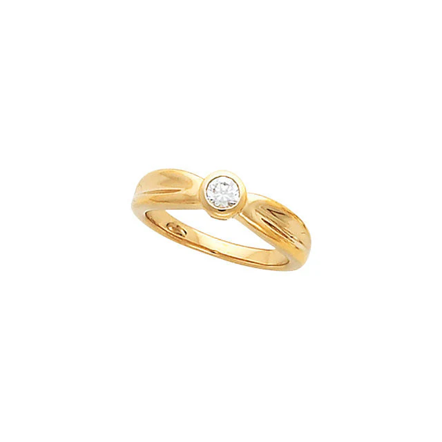 Cubic Zirconia Engagement Ring- The Bridgette (0.25-1.0 CT Round Bezel Solitaire with "Dimpled" Band) - Image 3