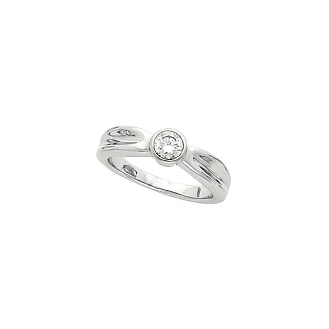 Cubic Zirconia Engagement Ring- The Bridgette (0.25-1.0 CT Round Bezel Solitaire with "Dimpled" Band) - Image 4