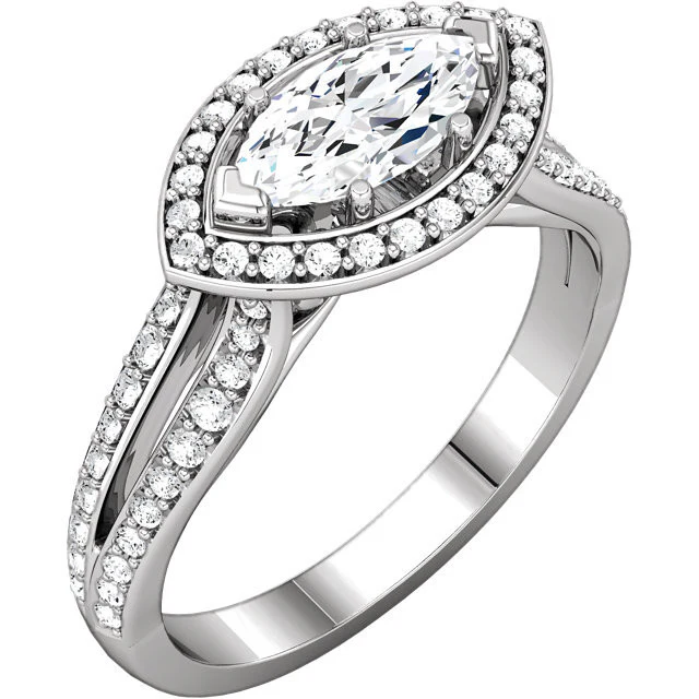 Cubic Zirconia Engagement Ring- The Brooke (0.75 Carat Customizable Halo-Style with Split Pave Band) - Image 3