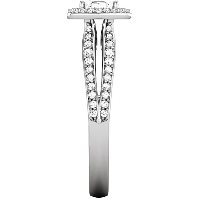 Cubic Zirconia Engagement Ring- The Brooke (0.75 Carat Customizable Halo-Style with Split Pave Band) - Image 4
