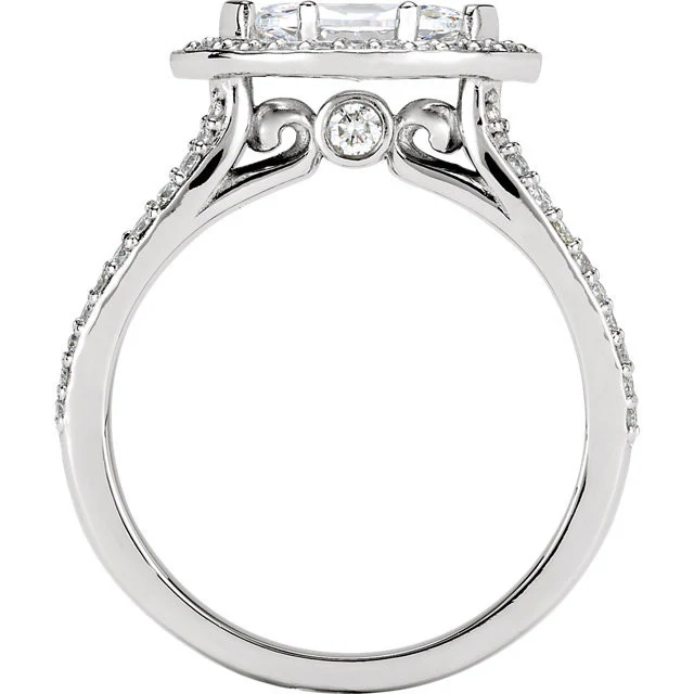 Cubic Zirconia Engagement Ring- The Brooke (0.75 Carat Customizable Halo-Style with Split Pave Band) - Image 5
