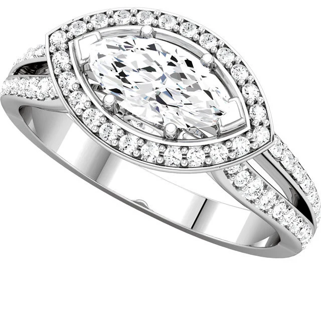 Cubic Zirconia Engagement Ring- The Brooke (0.75 Carat Customizable Halo-Style with Split Pave Band) - Image 6