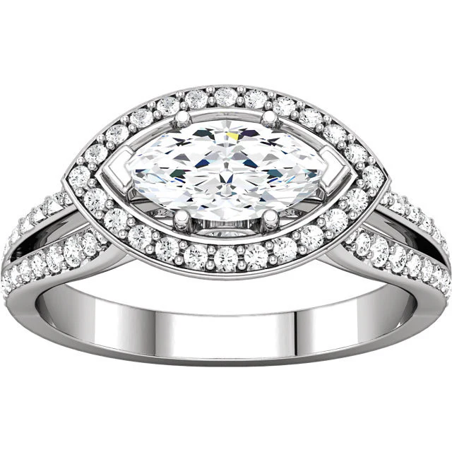 Cubic Zirconia Engagement Ring- The Brooke (0.75 Carat Customizable Halo-Style with Split Pave Band) - Image 7