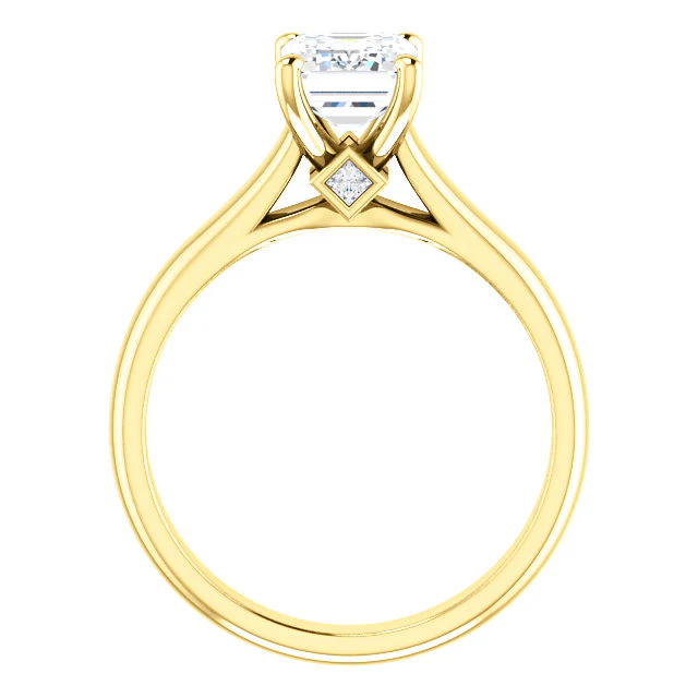 Cubic Zirconia Engagement Ring- The Candice (0.5-4.0 CT Emerald-Cut Cathedral Style Center with Kite-set Square Bezel Peekaboo Accents) - Image 3