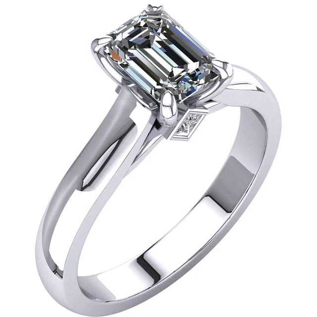 Cubic Zirconia Engagement Ring- The Candice (0.5-4.0 CT Emerald-Cut Cathedral Style Center with Kite-set Square Bezel Peekaboo Accents) - Image 6