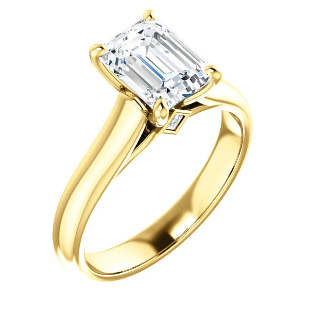 Cubic Zirconia Engagement Ring- The Candice (0.5-4.0 CT Emerald-Cut Cathedral Style Center with Kite-set Square Bezel Peekaboo Accents) - Image 7