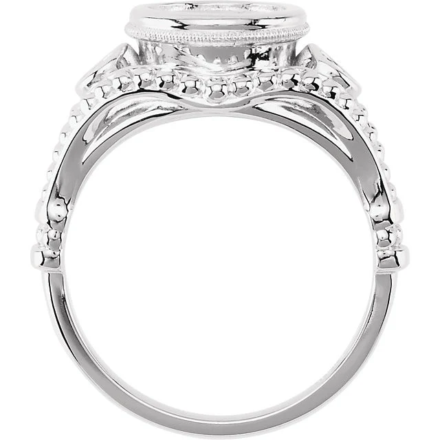 Cubic Zirconia Engagement Ring- The Carolyn (3-Stone 2.14 TCW Round Bezel-set with Bubble Beaded Design) - Image 4