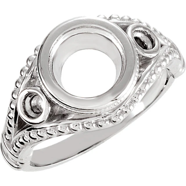 Cubic Zirconia Engagement Ring- The Carolyn (3-Stone 2.14 TCW Round Bezel-set with Bubble Beaded Design) - Image 6