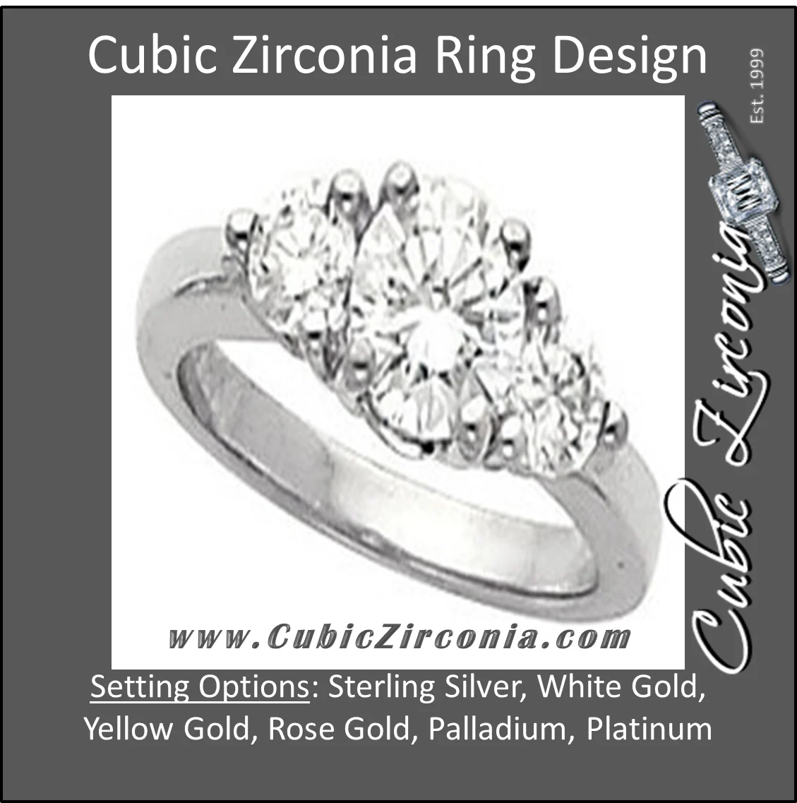 Cubic Zirconia Engagement Ring- The Charity (3-Stone Round) - Image 2