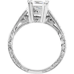 Cubic Zirconia Engagement Ring- The Cindy (0.5 or 1.0 Carat Princess-Cut Solitaire with Hand-Engraved Band) - Image 4
