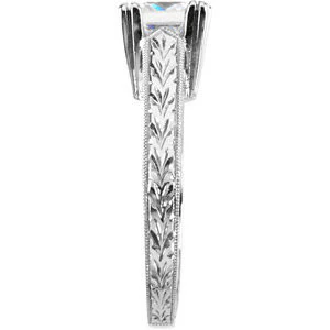 Cubic Zirconia Engagement Ring- The Cindy (0.5 or 1.0 Carat Princess-Cut Solitaire with Hand-Engraved Band) - Image 5