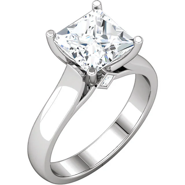 Cubic Zirconia Engagement Ring- The Dana (Princess-Cut Semi-Solitaire with Twin Kite-Bezel-Set Peekaboo Accents) - Image 6