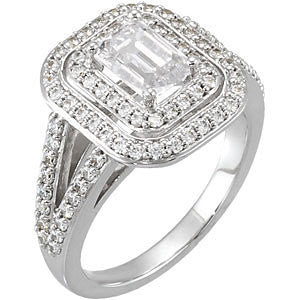Cubic Zirconia Engagement Ring- The Dara (Emerald-Cut Split-Band with Pave) - Image 3