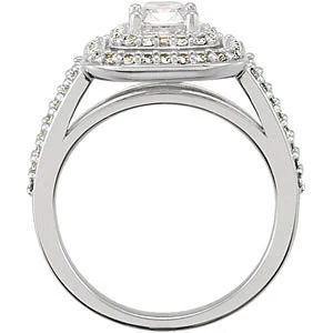 Cubic Zirconia Engagement Ring- The Dara (Emerald-Cut Split-Band with Pave) - Image 4